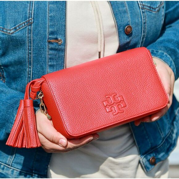 NWT Tory Burch Thea Mini Chain Bag Crossbody Brilliant Red $395+ - Picture 2 of 10